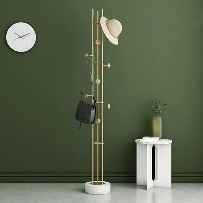 Marble Base Coat Hanger Metal Standing Entry Hall Tree with 8 Hooks Gold-White Clearhalo 'Entry & Mudroom Furniture' 'furn' 'furn_hall_tree_coat_racks' 'Furniture' 'Hall Trees & Coat Racks' 'hall_tree_coat_racks' 7001086