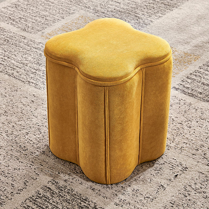 Solid Color Fabric Standard Stool Modern Simple Plum Blossom Upholstered Footstool 13"L x 13"W x 15"H Yellow 1 Piece Clearhalo 'furn' 'furn_ottomans_poufs' 'Furniture' 'Living Room Furniture' 'Ottomans & Poufs' 'ottomans_poufs' 7001293