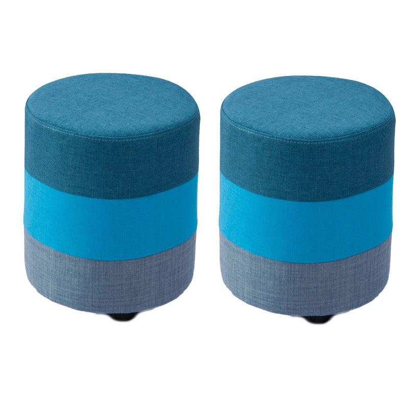 Fabric Standard Stool Contemporary Simple Upholstered Ottoman Round Blue 2 Piece Set Clearhalo 'furn' 'furn_ottomans_poufs' 'Furniture' 'Living Room Furniture' 'Ottomans & Poufs' 'ottomans_poufs' 7001419