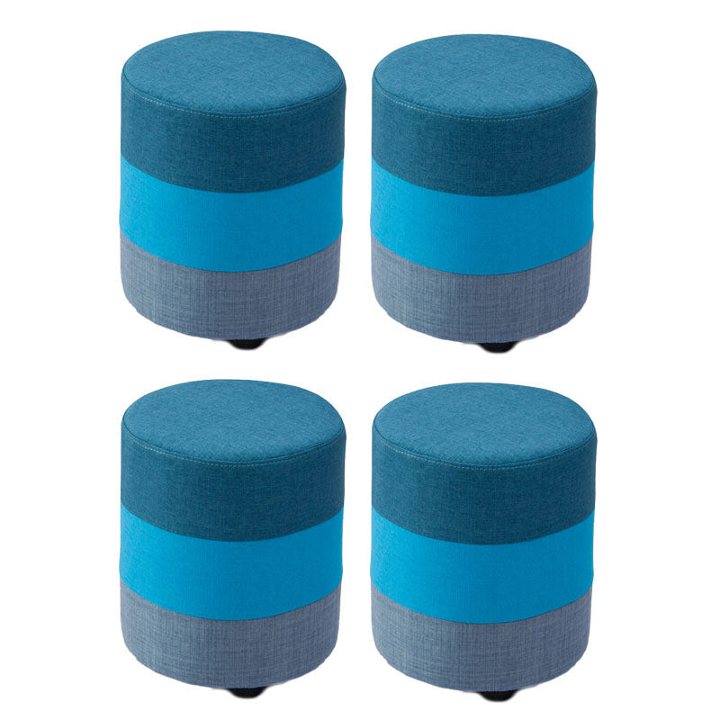 Fabric Standard Stool Contemporary Simple Upholstered Ottoman Round Blue 4 Piece Set Clearhalo 'furn' 'furn_ottomans_poufs' 'Furniture' 'Living Room Furniture' 'Ottomans & Poufs' 'ottomans_poufs' 7001420