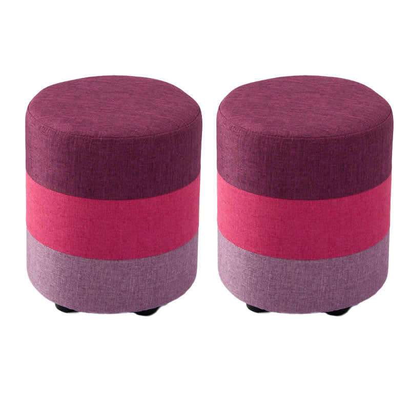 Fabric Standard Stool Contemporary Simple Upholstered Ottoman Round Rose Red 2 Piece Set Clearhalo 'furn' 'furn_ottomans_poufs' 'Furniture' 'Living Room Furniture' 'Ottomans & Poufs' 'ottomans_poufs' 7001423