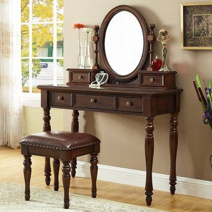 Traditional Makeup Vanity Set Wooden 5 Drawers Vanity Tables Makeup Vanity & Mirror & Stools Clearhalo 'Bedroom Furniture' 'furn' 'furn_makeup_vanities' 'Furniture' 'Makeup Vanities' 'makeup_vanities' 7004411