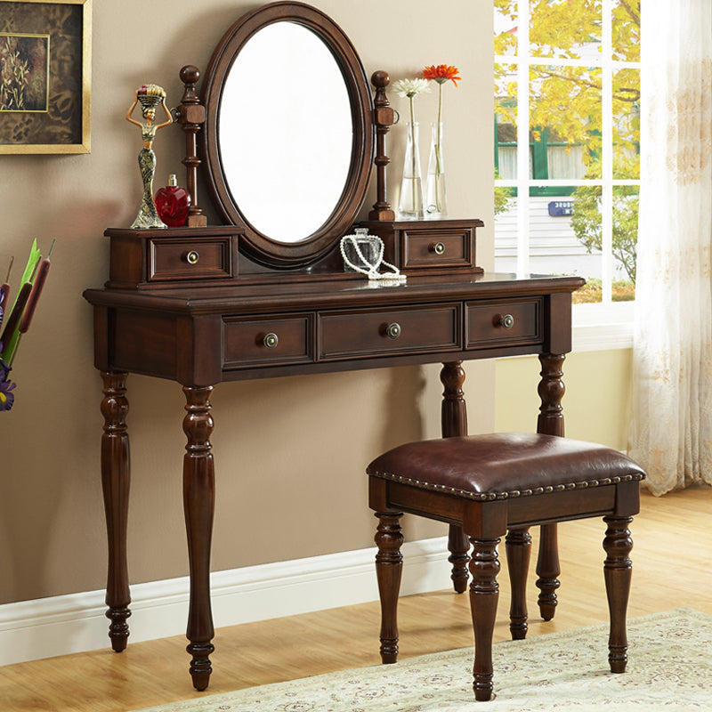 Traditional Makeup Vanity Set Wooden 5 Drawers Vanity Tables Clearhalo 'Bedroom Furniture' 'furn' 'furn_makeup_vanities' 'Furniture' 'Makeup Vanities' 'makeup_vanities' 7004412