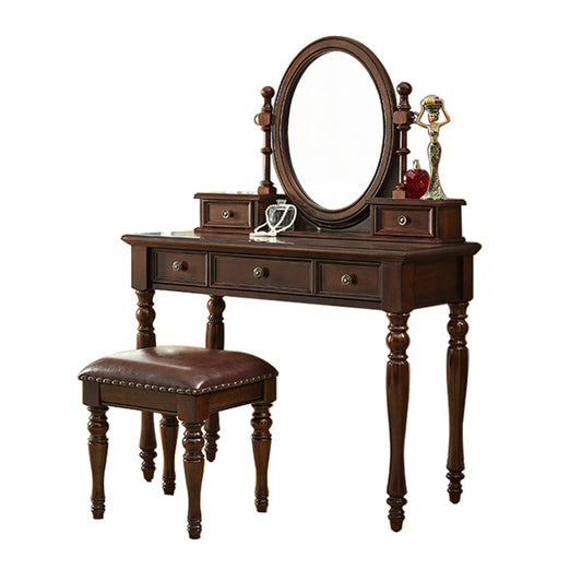 Traditional Makeup Vanity Set Wooden 5 Drawers Vanity Tables Clearhalo 'Bedroom Furniture' 'furn' 'furn_makeup_vanities' 'Furniture' 'Makeup Vanities' 'makeup_vanities' 7004414