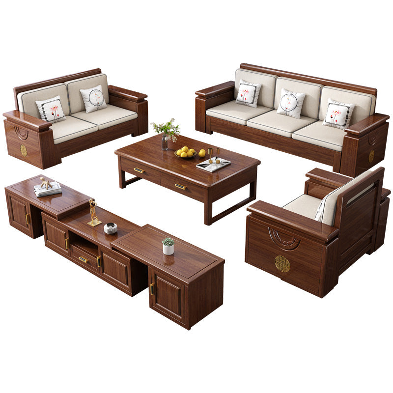 Sofá de marco de madera maciza contemporánea en sofá de mezcla de algodón marrón