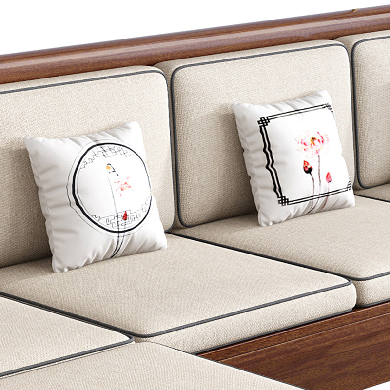 Sofá de marco de madera maciza contemporánea en sofá de mezcla de algodón marrón