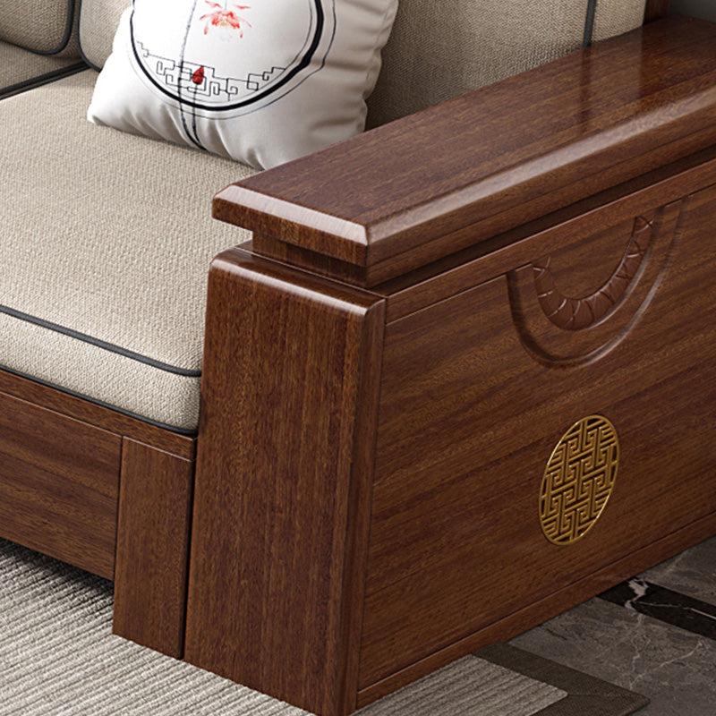 Sofá de marco de madera maciza contemporánea en sofá de mezcla de algodón marrón