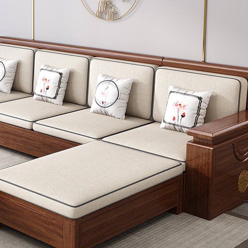 Sofá de marco de madera maciza contemporánea en sofá de mezcla de algodón marrón