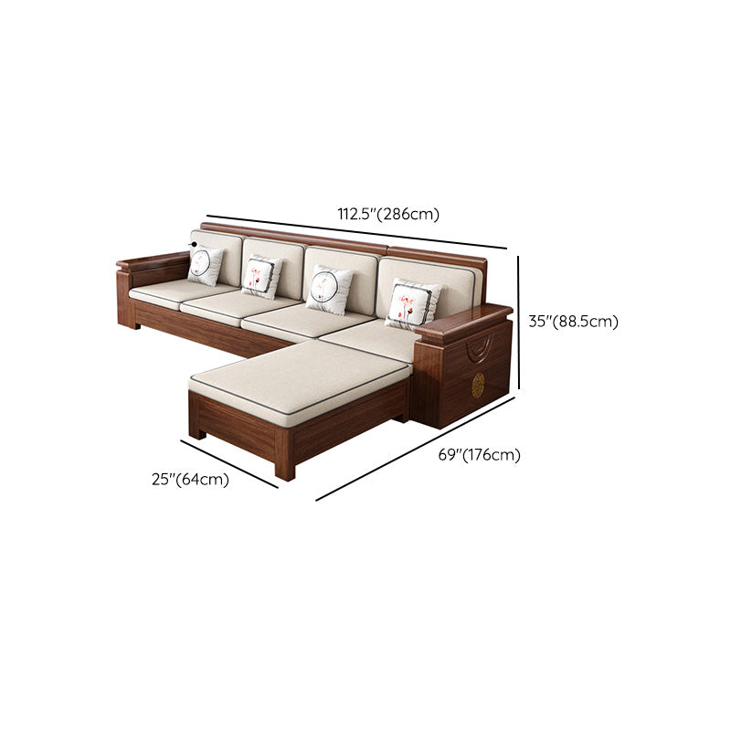 Sofá de marco de madera maciza contemporánea en sofá de mezcla de algodón marrón