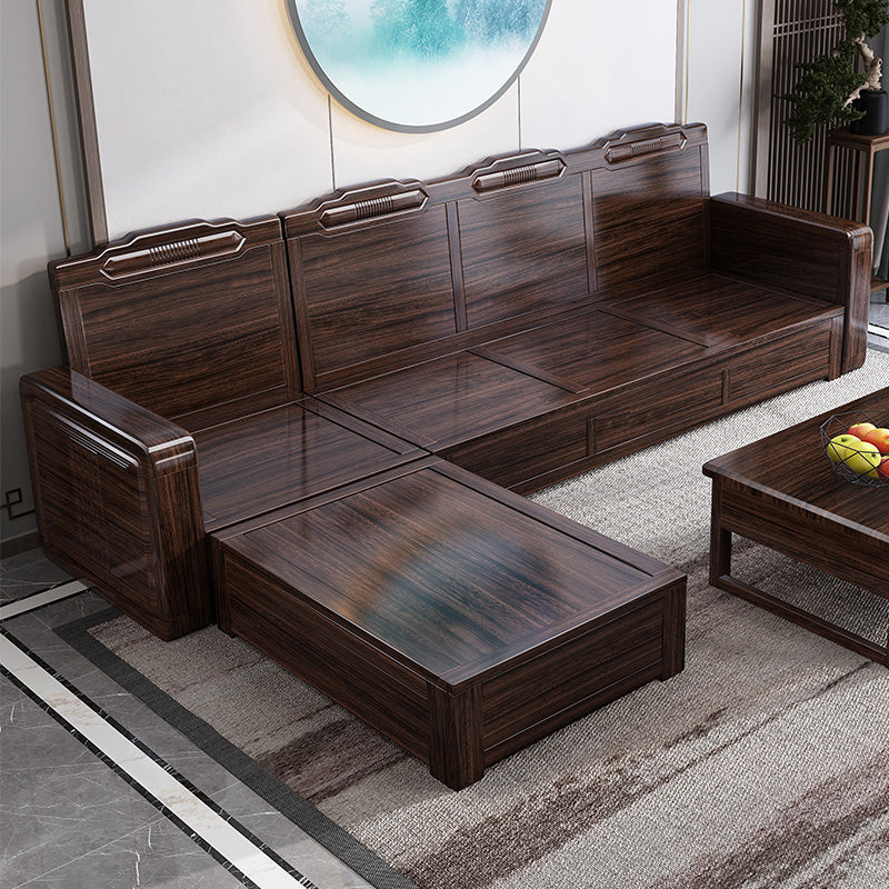 County Styled Solid Wood Frame Sofa in Brown Cotton Blend Sofa and Chaise