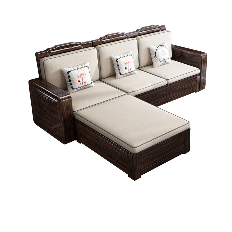 County Styled Solid Wood Frame Sofa in Brown Cotton Blend Sofa and Chaise