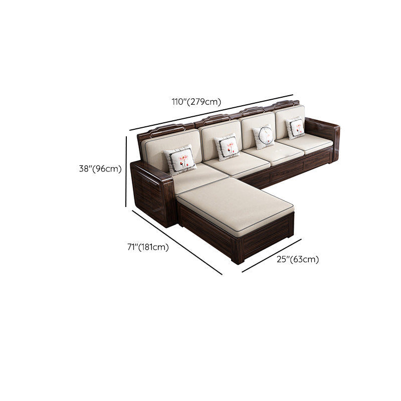 County Styled Solid Wood Frame Sofa in Brown Cotton Blend Sofa and Chaise