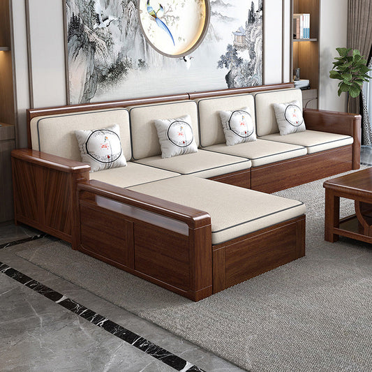 County Style Solid Wood Frame Bank Katoen Blend Sofa en Chaise