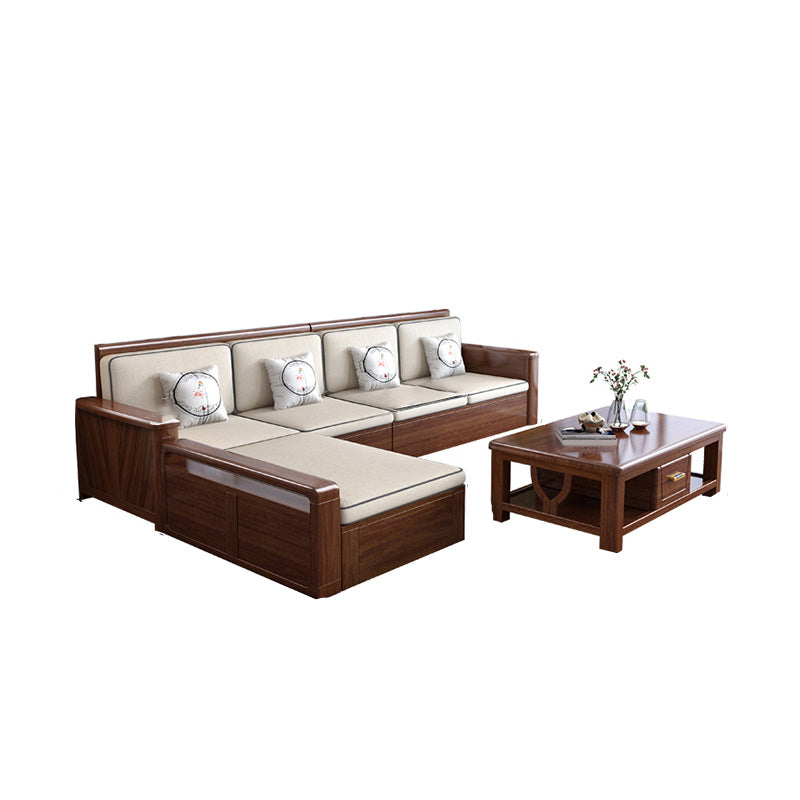 County Style Solid Wood Frame Sofa Cotton Blend Sofa and Chaise