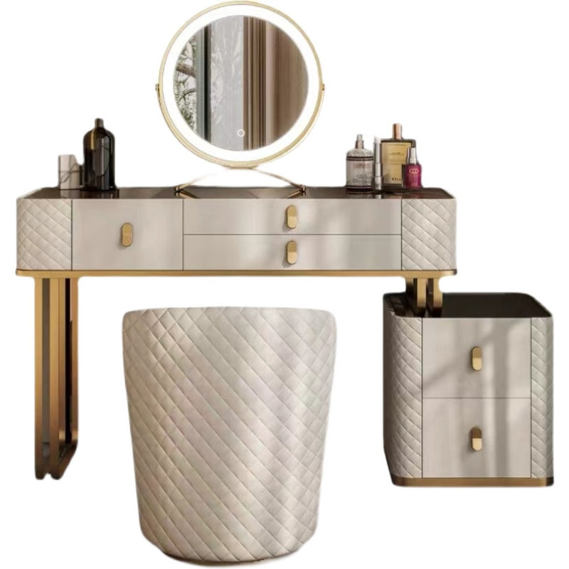 Glam Mirrored Glass Vanity Desk Bedroom Vanity Dressing Table with Drawer