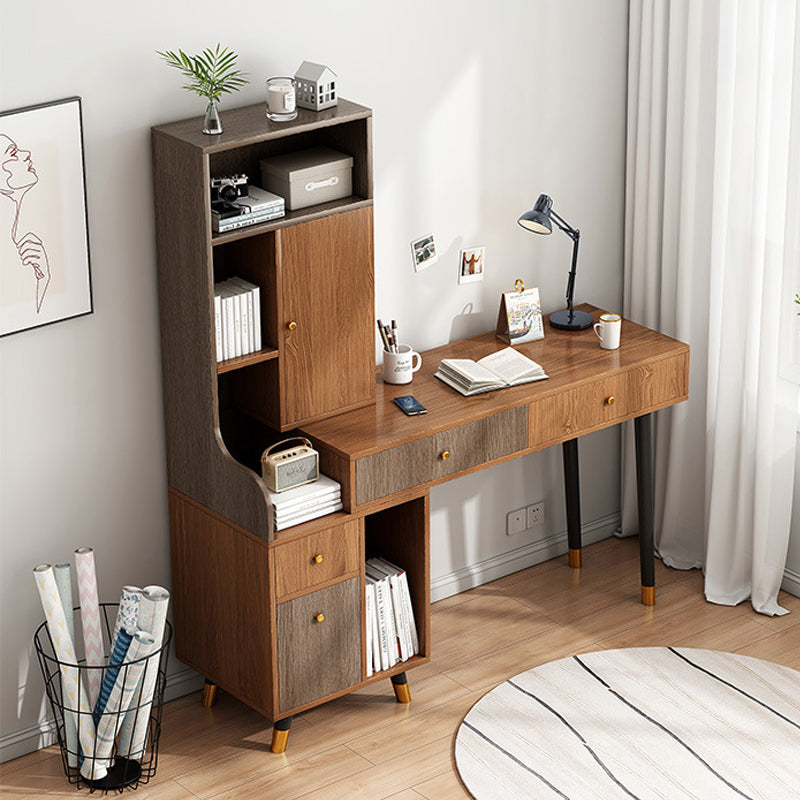 Scandinavian Wood Dressing Table Solid Wood Make-up Vanity with Drawers Makeup Vanity & Mirror Brown Clearhalo 'Bedroom Furniture' 'furn' 'furn_makeup_vanities' 'Furniture' 'Makeup Vanities' 'makeup_vanities' 7004715