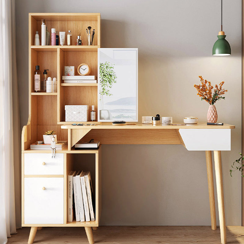 Scandinavian Wood Dressing Table Solid Wood Make-up Vanity with Drawers Makeup Vanity & Mirror White Clearhalo 'Bedroom Furniture' 'furn' 'furn_makeup_vanities' 'Furniture' 'Makeup Vanities' 'makeup_vanities' 7004716