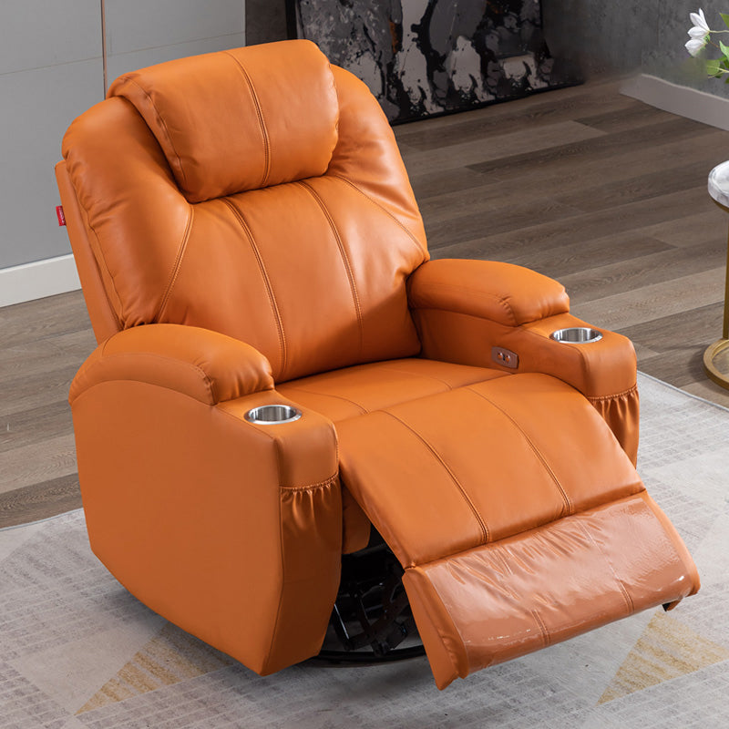 Mid-Century Modern Faux Leather Club Chair Recliner Massage Home Theater Recliner Orange Genuine Leather Clearhalo 'Chairs & Seating' 'furn' 'furn_recliners' 'Furniture' 'Living Room Furniture' 'Recliners' 7004779