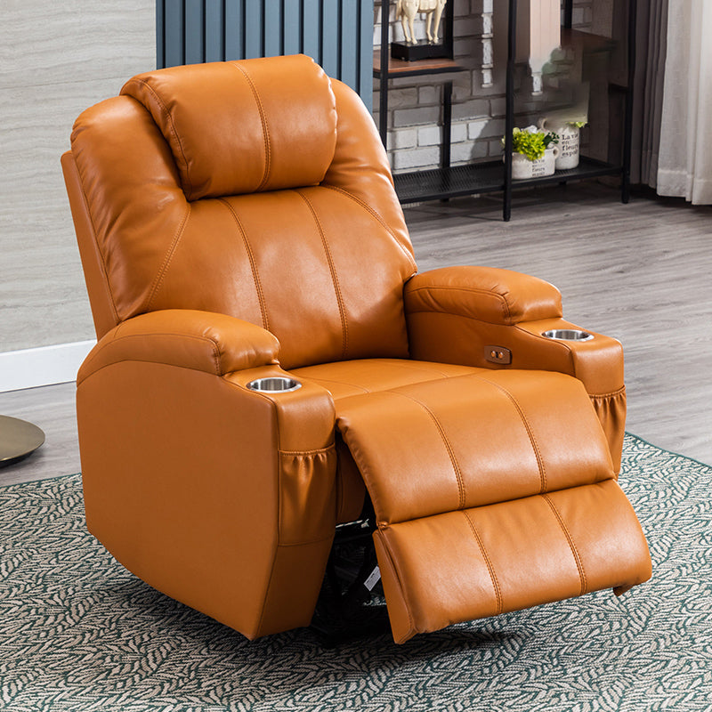 Mid-Century Modern Faux Leather Club Chair Recliner Massage Home Theater Recliner Orange Nanofabrics Clearhalo 'Chairs & Seating' 'furn' 'furn_recliners' 'Furniture' 'Living Room Furniture' 'Recliners' 7004780