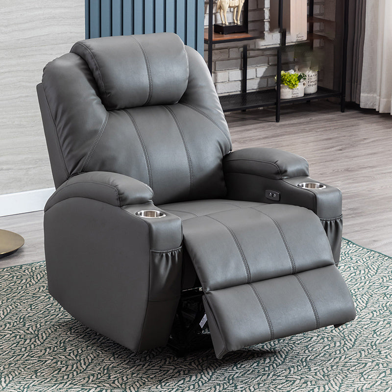 Mid-Century Modern Faux Leather Club Chair Recliner Massage Home Theater Recliner Smoke Gray Nanofabrics Clearhalo 'Chairs & Seating' 'furn' 'furn_recliners' 'Furniture' 'Living Room Furniture' 'Recliners' 7004781