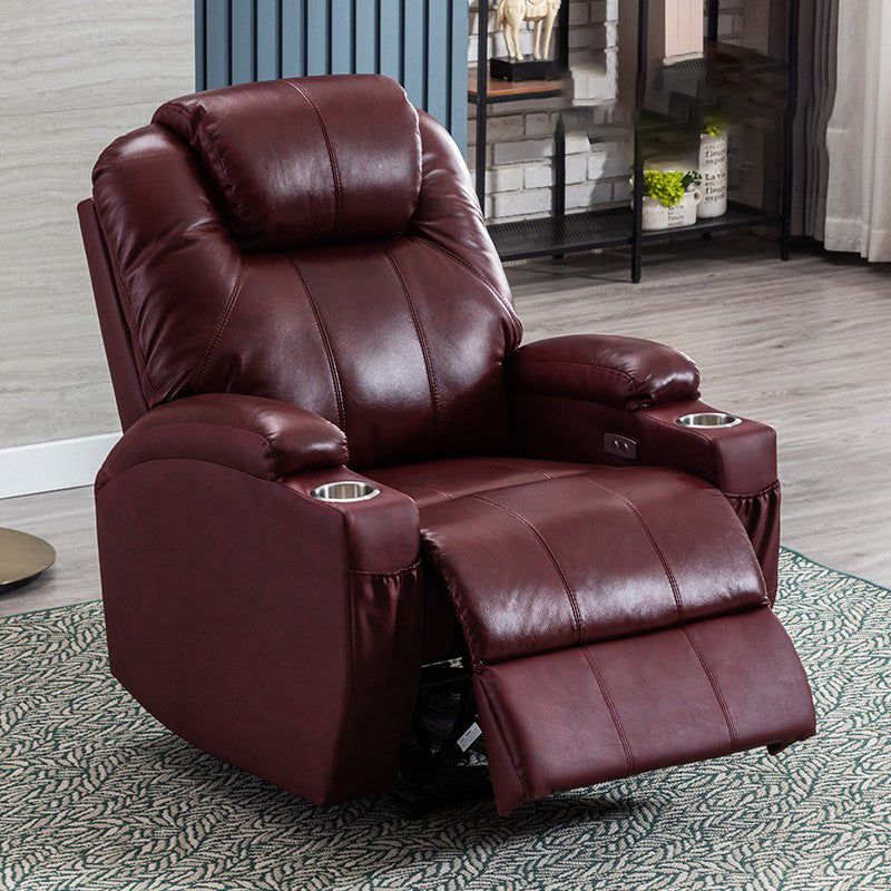 Mid-Century Modern Faux Leather Club Chair Recliner Massage Home Theater Recliner Burgundy Genuine Leather Clearhalo 'Chairs & Seating' 'furn' 'furn_recliners' 'Furniture' 'Living Room Furniture' 'Recliners' 7004783