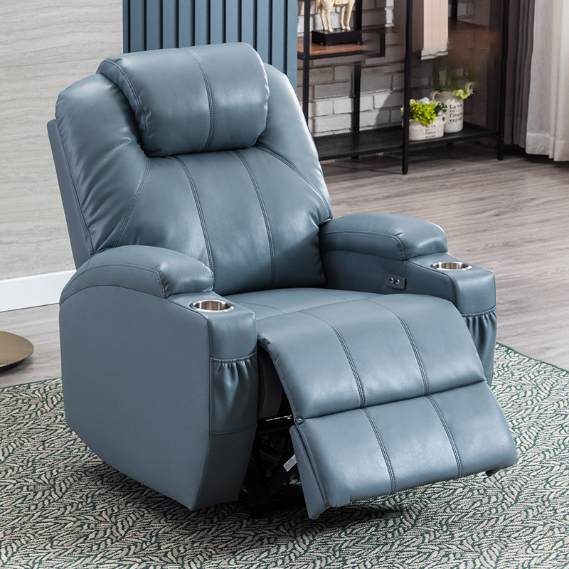 Mid-Century Modern Faux Leather Club Chair Recliner Massage Home Theater Recliner Blue Nanofabrics Clearhalo 'Chairs & Seating' 'furn' 'furn_recliners' 'Furniture' 'Living Room Furniture' 'Recliners' 7004785