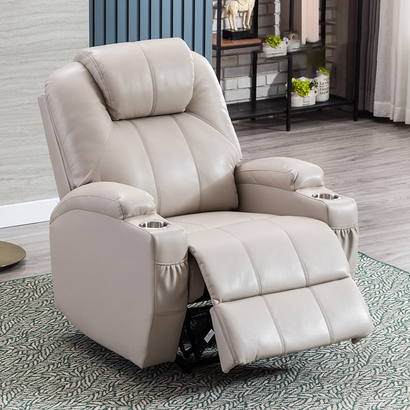 Mid-Century Modern Faux Leather Club Chair Recliner Massage Home Theater Recliner Cream Gray Nanofabrics Clearhalo 'Chairs & Seating' 'furn' 'furn_recliners' 'Furniture' 'Living Room Furniture' 'Recliners' 7004786