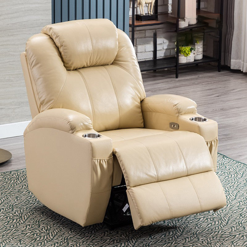 Mid-Century Modern Faux Leather Club Chair Recliner Massage Home Theater Recliner Off-White Genuine Leather Clearhalo 'Chairs & Seating' 'furn' 'furn_recliners' 'Furniture' 'Living Room Furniture' 'Recliners' 7004788