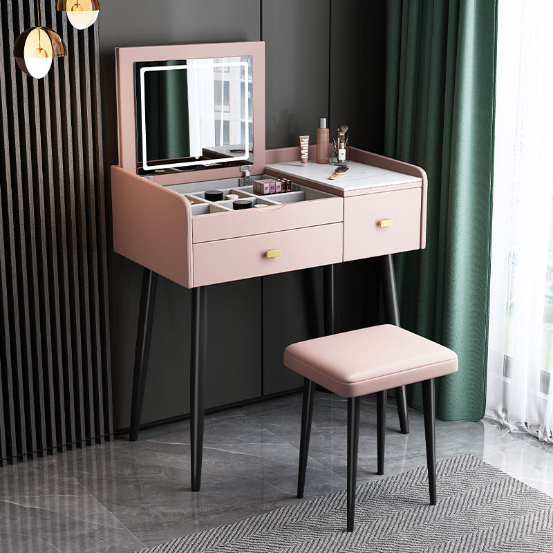 Flip Vanity in marmo singolo con sgabello imbottito Specchio a specchio da vanità