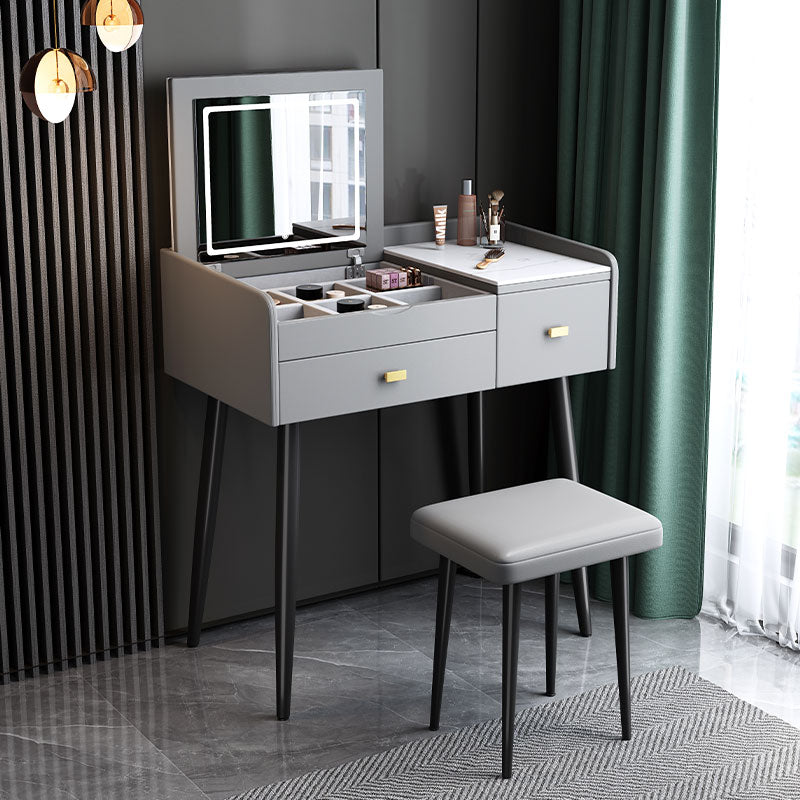 Flip Vanity in marmo singolo con sgabello imbottito Specchio a specchio da vanità