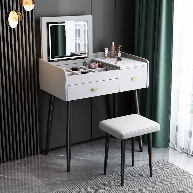 Flip Vanity in marmo singolo con sgabello imbottito Specchio a specchio da vanità