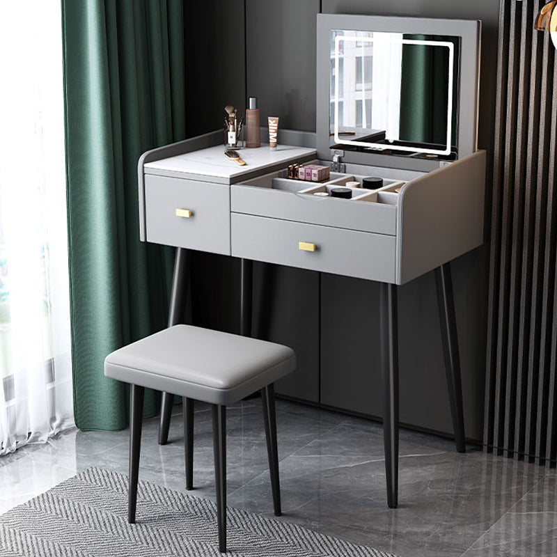 Flip Vanity in marmo singolo con sgabello imbottito Specchio a specchio da vanità