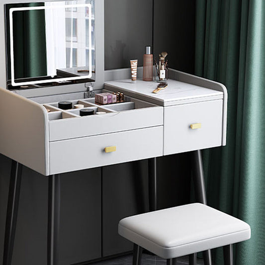 Flip Single Marble Vanity with Padded Stool Lighted Mirror Vanity Desk