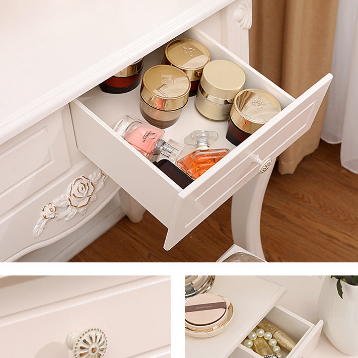 Victorian Bedroom With Drawer Mirror Solid Wood Makeup Vanity Set Clearhalo 'Bedroom Furniture' 'furn' 'furn_makeup_vanities' 'Furniture' 'Makeup Vanities' 'makeup_vanities' 7004942