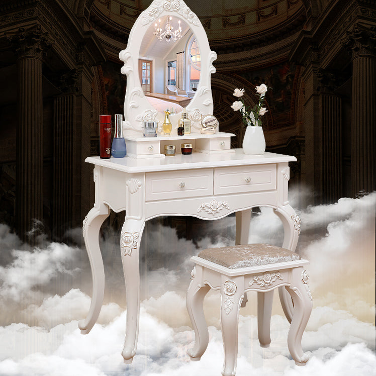 Victorian Bedroom With Drawer Mirror Solid Wood Makeup Vanity Set Clearhalo 'Bedroom Furniture' 'furn' 'furn_makeup_vanities' 'Furniture' 'Makeup Vanities' 'makeup_vanities' 7004943