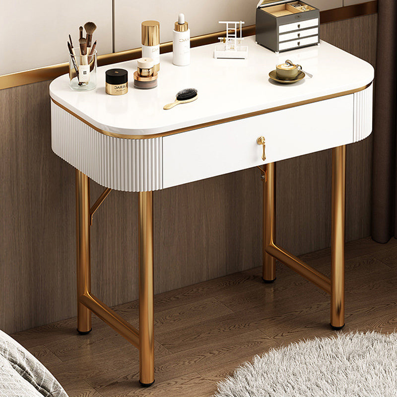 Mid-Century Modern Bedroom Metallic Lighted Mirror With Drawer Makeup Vanity Set