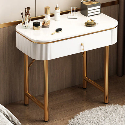 Mid-Century Modern Bedroom Metallic Lighted Mirror With Drawer Makeup Vanity Set