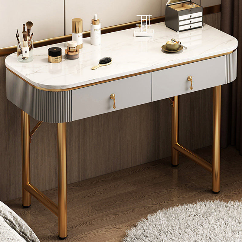 Mid-Century Modern Bedroom Metallic Lighted Mirror With Drawer Makeup Vanity Set