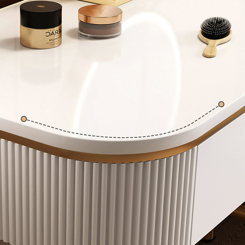 Mid-Century Modern Bedroom Metallic Lighted Mirror With Drawer Makeup Vanity Set