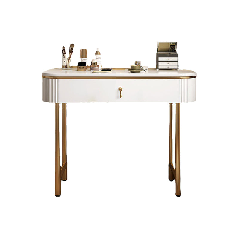 Mid-Century Modern Bedroom Metallic Lighted Mirror With Drawer Makeup Vanity Set