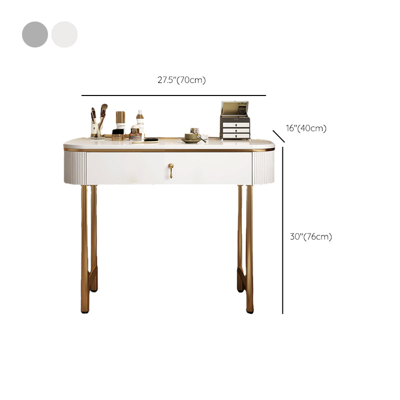 Mid-Century Modern Bedroom Metallic Lighted Mirror With Drawer Makeup Vanity Set