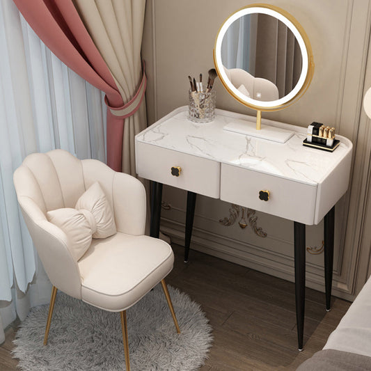 Tavolo da toeletta per vanità con banco da letto in pelle in pelle glam con cassetto