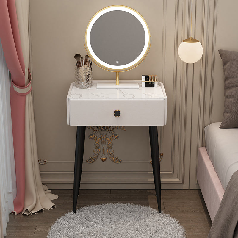 Glam Faux Leather Makeup Counter Bedroom Vanity Dressing Table with Drawer