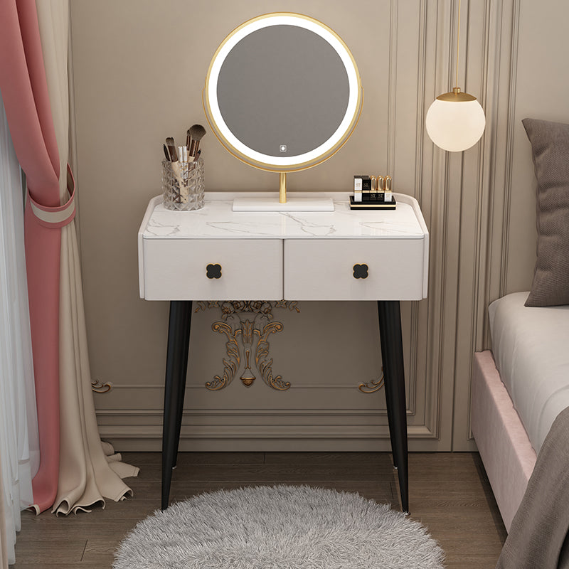 Glam Faux Leather Makeup Counter Bedroom Vanity Dressing Table with Drawer