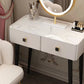 Glam Faux Leather Makeup Counter Bedroom Vanity Dressing Table with Drawer