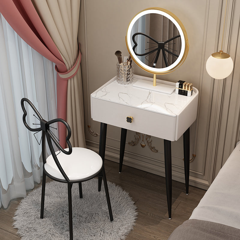 Glam Faux Leather Makeup Counter Bedroom Vanity Dressing Table with Drawer