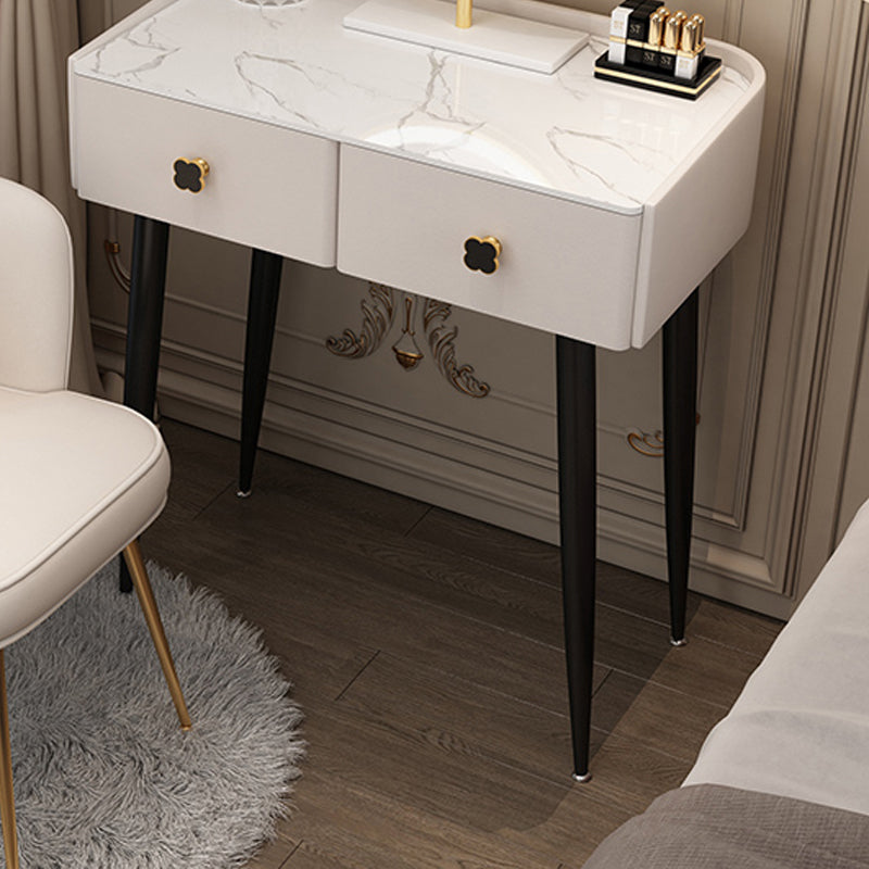 Glam Faux Leather Makeup Counter Bedroom Vanity Dressing Table with Drawer