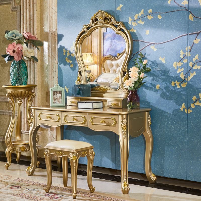 Victorian Wooden Vanity Dressing Table Gold 2-Drawer Make-up Vanity Clearhalo 'Bedroom Furniture' 'furn' 'furn_makeup_vanities' 'Furniture' 'Makeup Vanities' 'makeup_vanities' 7005072