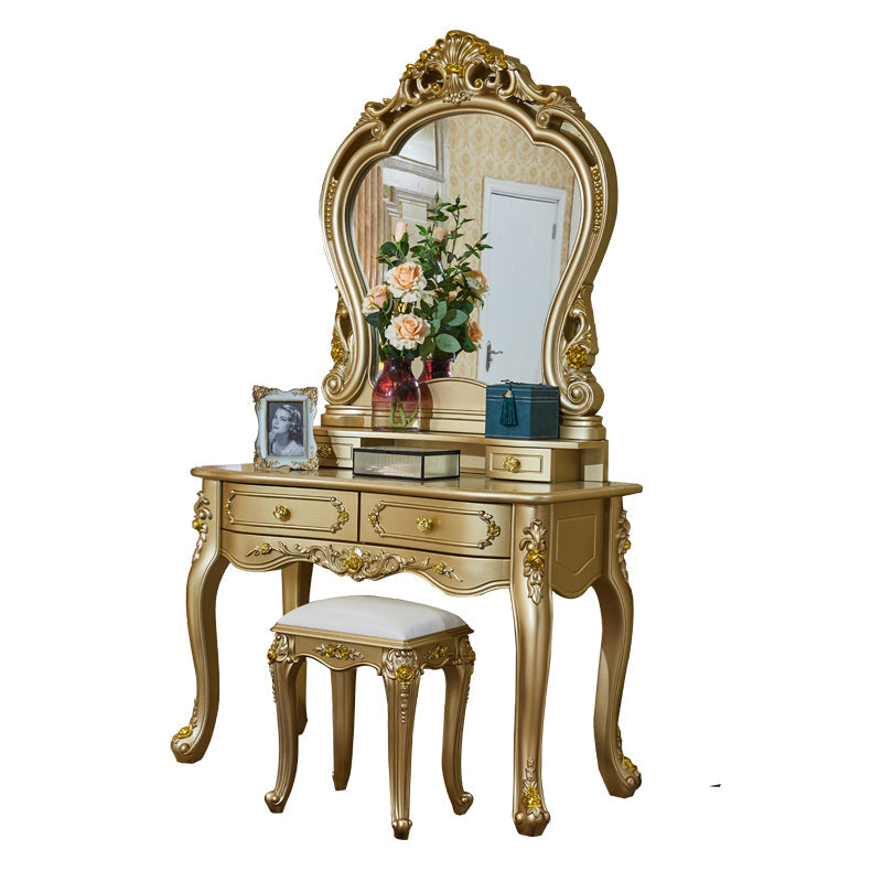 Victorian Wooden Vanity Dressing Table Gold 2-Drawer Make-up Vanity Clearhalo 'Bedroom Furniture' 'furn' 'furn_makeup_vanities' 'Furniture' 'Makeup Vanities' 'makeup_vanities' 7005073