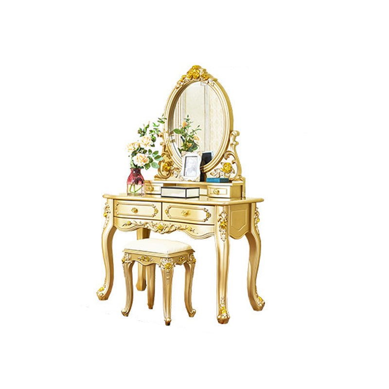 Victorian Wooden Vanity Dressing Table Gold 2-Drawer Make-up Vanity Clearhalo 'Bedroom Furniture' 'furn' 'furn_makeup_vanities' 'Furniture' 'Makeup Vanities' 'makeup_vanities' 7005079